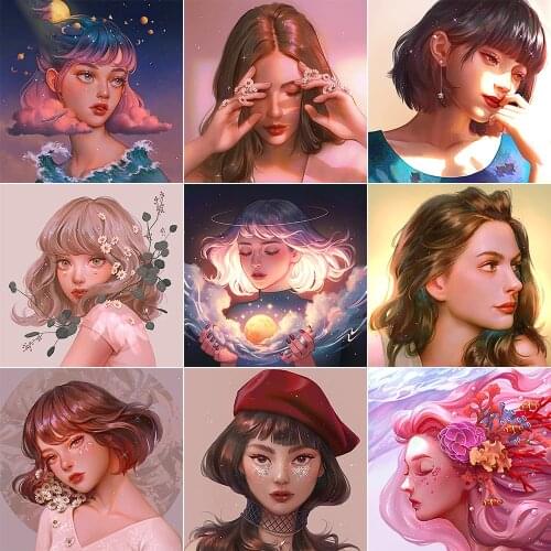 Poured Glue Full Round Artistic Portrait Diamond Painting Embroidery 5D DIY Paiting Diamond Setting Home Decoration Gifts New