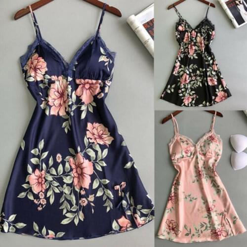 Sexy Womens 2019 New Printing Spaghetti Strap Women Sleepwear Set V-Neck Sexy With Pad Female Summer Homedress
