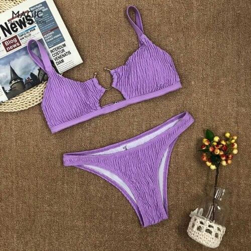 Sexy Bikini Folded hollow metal ring Swimwear Women Swimsuit 2piece Bathing Suit Solid Biquinis Beach Wear Swim Bathing Suit