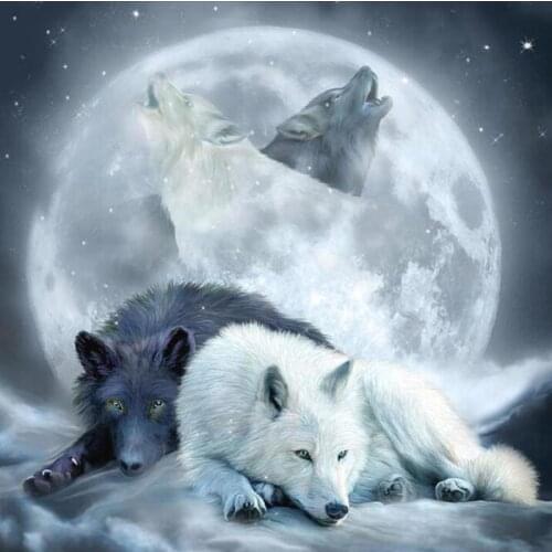 Full Square/Round Drill 5D DIY Diamond Painting Yin Yang Wolf & Full Moon" Embroidery Cross Stitch Mosaic Rhinestone Decor