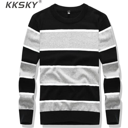 Striped Mens O-Neck Sweaters Pullover 100% Cotton Long-sleeved Warm Sweater Hot Autumn And Winter Models Casual Mens Inside