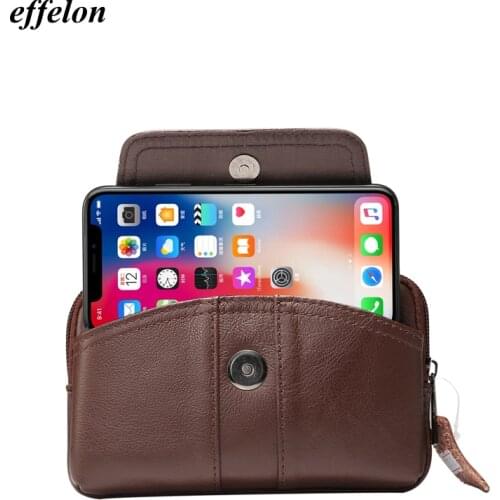 Effelon Men Genuine Leather Vintage Travel Cell Mobile Phone Belt Pouch Purse Waist Bag for iPhone X 8 7 6/5s for Below 5.2
