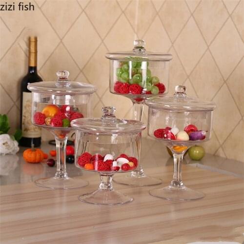 Transparent Glass Jar Tall Feet Cake Stand Dessert Plate Fruit Plate Cake Pan Snack Tray Candy Jar Storage Tank Display Stand