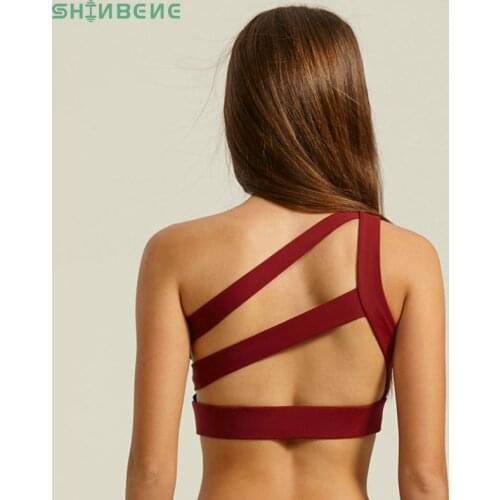 SHINBENE Sexy Off-shoulder Sports Bra Women Anti-sweat Padded Yoga Bra Mid Support Gym Fitness Bra Athletic Mesh Sport Bra Top