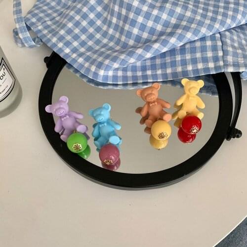 Cute Candy Color Bear Dangle Earrings For Women Resin Colorful Charm Fashion Funny Animal Drop Earrings Jewelry Gifts New