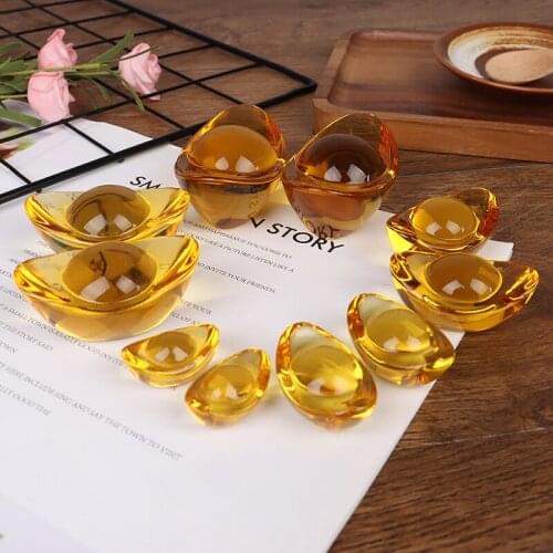Chinese Feng Shui Mascot Money Lucky Fortune Wealth Artificial Glaze Citrine Ingot Chinese Ancient Gold Ingot