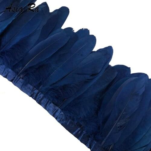 Navy Goose Feather Trims 10 meters Dyed Geese Feather Ribbons/15-20cm Fringes Goose Feather Cloth Belt DIY decorative 29 Color
