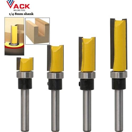 VACK 1/4 8mm Shank Template Trim Hinge Router Bit Straight End Mill Trimmer Cleaning Flush Trim Tenon Woodworking Milling Cutter
