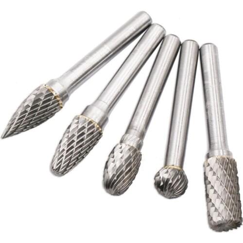 JUSTINLAU Carbide Rotary File 5pcs Set A Type Cylindrical D Type Ball Type E Type Ellipse F Type Arc Round Head G Type Arc