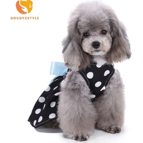 Spring Dog Clothes Dress Cotton Black Dots Dog Bowknot Shirt Clothes Birthday Small Puppy Wedding Dresses For Dogs Clothing