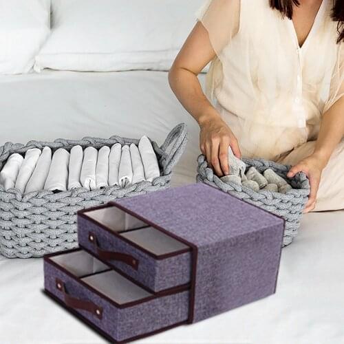 Cotton Linen Storage Box With Cap 2 Layer Clothes Socks Toy Snacks Sundries Organizer Set Fabric Boxes Cosmetics Household G3