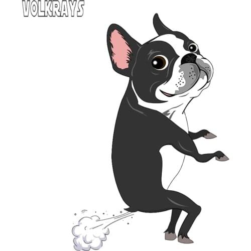 Volkrays Funny Animal Car Stickers Boston Dog Terrier Farts Sticker Waterproof Sunscreen Creative Decal PVC,14cm*10cm