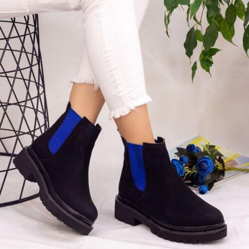 Tonar Clay Black Nubuck Blue Detailed Women Boots New Rubber Detailed Comfortable and Stylish