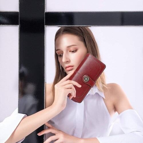 Womens Wallets, Large Capacity with Gift Box RFID Protection, Genuine Leather (Wine Red)