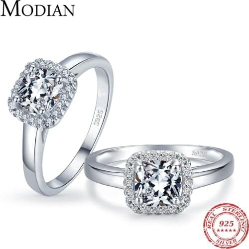 Modian Real 925 Sterling Silver Romantic Luxury Square Cubic Zirconia Finger Rings For Women Wedding Fine Jewelry Accessories