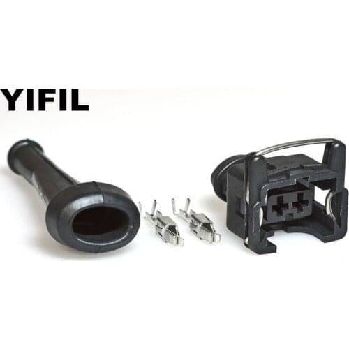 10pcs/lot EV1 Style Fuel Injector Plug Connector With Uncrimped Terminals And Rubber Sealing Boot For Bosch