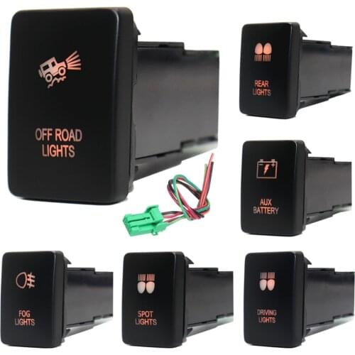 12V 3Amp Push Button Switch Off Road Lights Orange LED Lights ON-Off with Connector Wire for Toyota 4Runner Prado 150/200 Tacoma