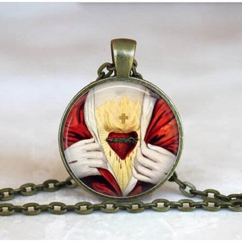 2019 New Fashion All Saints Catholic Church Sacred Heart Necklace Art Photo Sacred Heart of Jesus Pendant Christian Jewelry