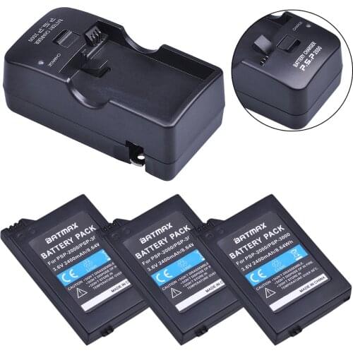 3Pcs 3.6V 2400mAh Batteries + Charger Kits for Sony PSP2000 PSP3000 Console