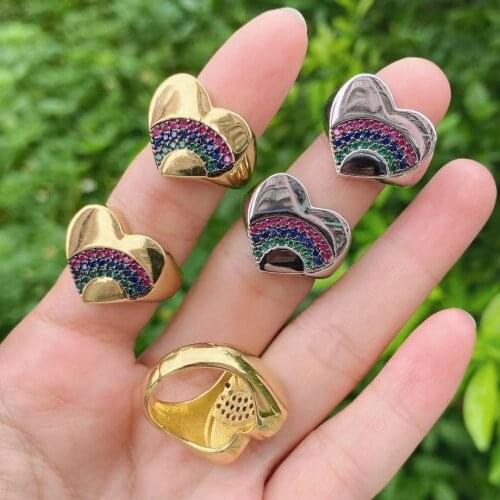 5Pcs Trendy New Gold Silver Color Rainbow CZ Pave Love Heart Ring Women Wedding Jewelry Gift Accessories