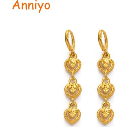 Anniyo Heart Earrings Women Girls Gold Color Stud Earrings Girl,African Jewelry Arab Middle East Birthday Party Gift #122416