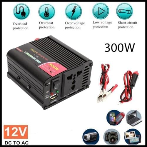 Car Inverter 12v To 220v 300w Solar Dual Converter Power Charger Adapter Gift Car Battery Clip Alligator Clip