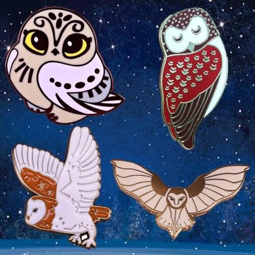 Barn owl Brooch cute bird Enamel Pin Night Animal Badge Jewelry