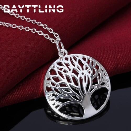 BAYTTLING 925 Sterling Silver 18 Inch Link Chain Tree of Life Round Pendant Necklace For Woman Man Fashion Charm Gift Jewelry