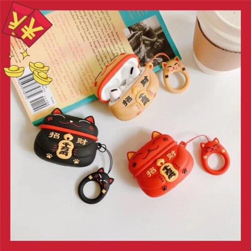 Duszake Case For Airpods Pro Accessories For Airpods Pro Case Cover For Airpods Cute Silicon 3D Cute Cartoon Lucky Cat Cover