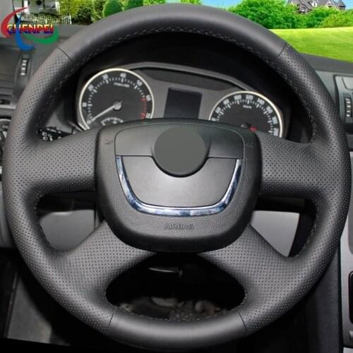 DIY Black Leather Steering Wheel Cover For Skoda Octavia Yeti Superb 2008-2013 Citigo Roomster Fabia 2009-2012 Car Accessories