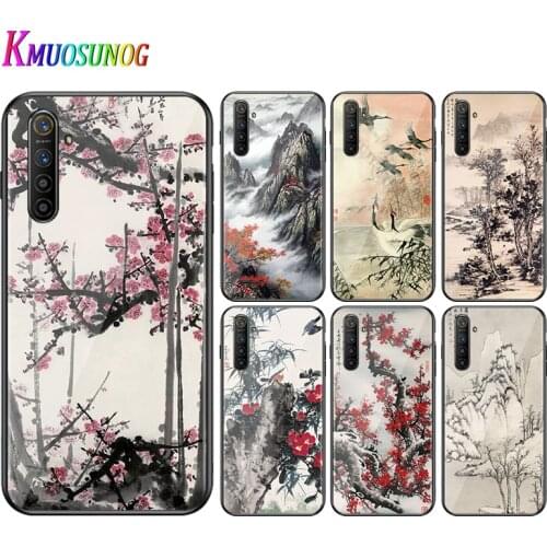 For OPPO A5 A9 2020 F7 Phone Cover Chinese ink painting for OPPO Reno 2 Z 2Z 2F 3 4 Pro 5G Bright Black Phone Case
