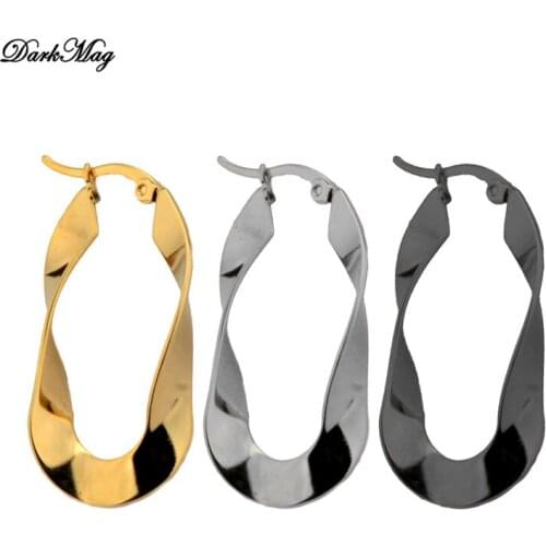 DarkMag Huggie earrings Thick Gold Filled Stainless Steel Hoop Earrings Big large metal smooth earring Ladies Minimalist Jewelry