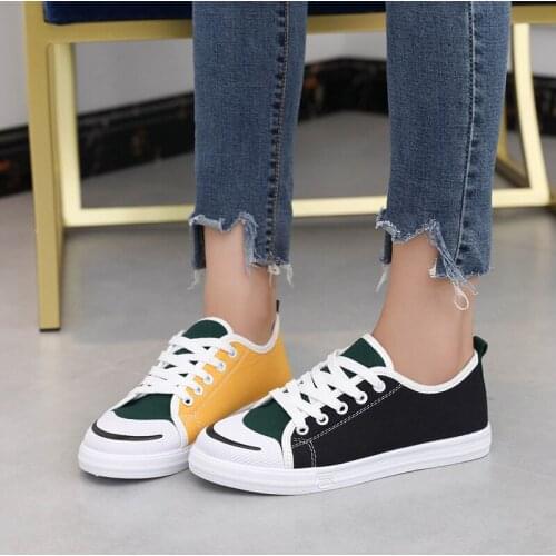 Breathable Canvas Casual Shoes Womens Sneakers New Fashion Solid Color Matching Sneakers Flats Womens Shoes U12-63