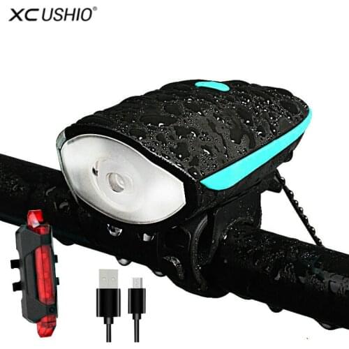 XC USHIO MTB Led Flashlight USB Rechargeable 1200mAh Bicycle Headlight Waterproof Taillight with Horn Bicycle Accesseries