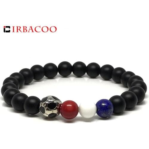 IRBACOO 2020 New Trendy Football Beaded Bracelet Matte Stone With Red|White|Blue Stone For France Team