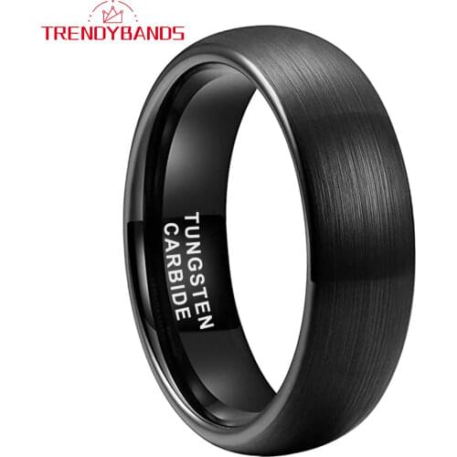 6MM Black Tungsten Carbide Engagement Rings For Women Men Wedding Band Domed Brushed Finish Comfort Fit