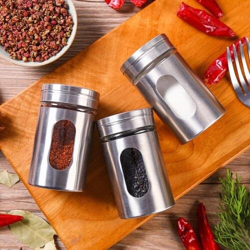 Stainless steel spice jar salt and pepper powder shakers seasoning organizer bottle cereal storage container kitchen gadget sets