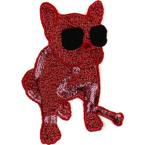 Cool Red Bulldog Sequins Patch Large for Clothing Sewing on Sequined Applique Hipster Patch Jackets Coat DIY Accessories