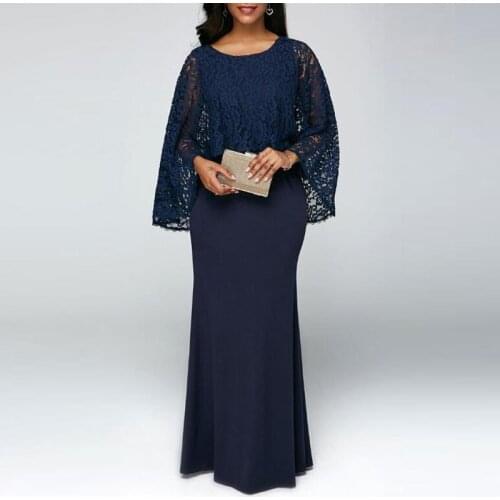 Wholesale Elegant Mermaid Dark Navy Lace Mother of the Bride Dresses Jewel Neck Long Sleeve Wedding Guest Gowns Full Length