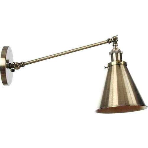 L30cm Long Arm American Industrial Style Single Arm Adjusted Wall Light E27 Bronze Finished Metal Skirt Shade Sconce Lamp