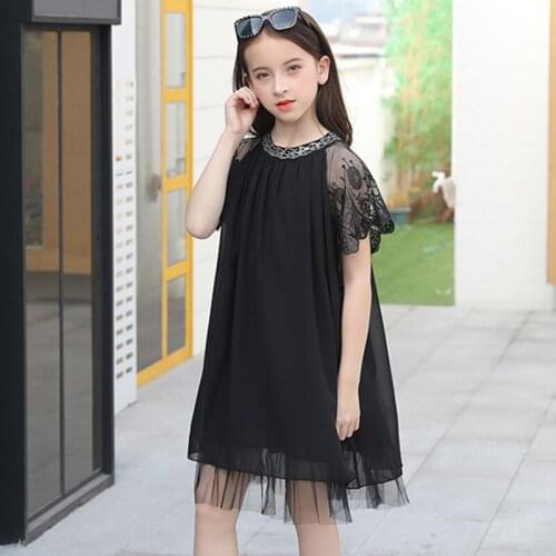 Girls elegant chiffon dress summer 2020 kids girl princess dresses black children clothes teenage clothing vestido for 468 12 14