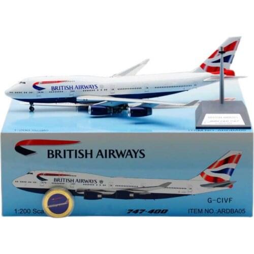 Diecast 1:200 Scale British Airways Airline Airplane B747-400 Model with Base Landing Gear Alloy Adult Aircraft Collection Gifts