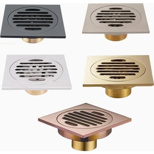 Brass Matte Black Square Style rolse gold Floor Drainer gold Waste drain Bathroom brushed nickel Shower Drain DR087