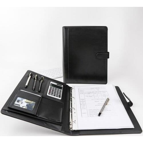 Multifunction PU Leather Folder For Documents A4 Ring Binder Padfolio Office Business Conference Folder With Calculator