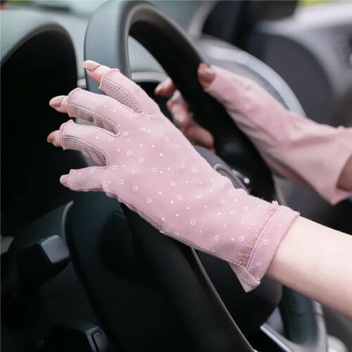 Womens Fashion Half-finger Cotton Anti-ultraviolet Summer Driving Non-slip Thin Cycling Sun Shade Fingerless Sunscreen Gloves