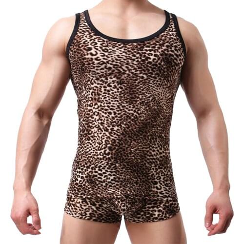 Men Fashion Leopard Tank Top 2021 Summer Stylish Sleeveless Sports Fitness Tops Slim Vest for Men M-XL