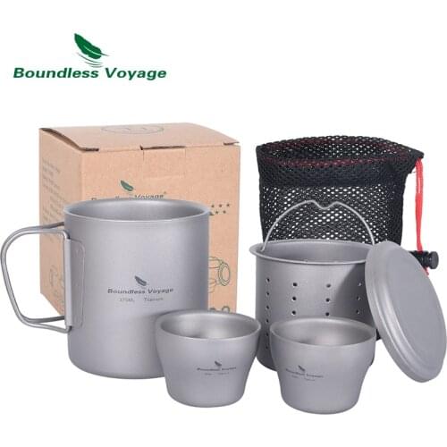 Boundless Voyage Titanium Double-walled Tea Mug with Strainer Outdoor Camping Portable Coffee Cup Set