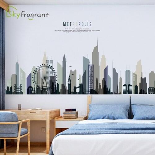 Modern City Silhouettes Wall Stickers Home Wall Decorations Living Room Bedroom Background Wall Decoration Self Adhesive Sticker