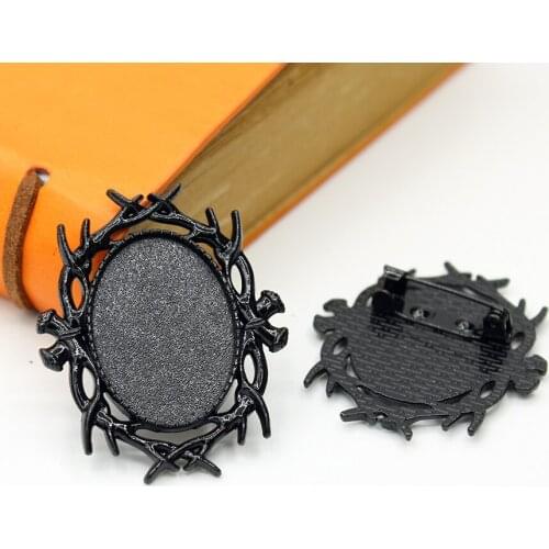 Brooch Bottom Bracket, 18x25mm Blank Oval Frame-safety Pin Fixed Branch Pattern Fashionable Brooch Bracket Black