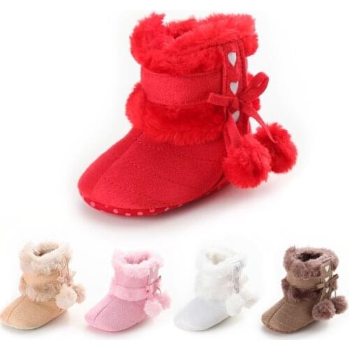 Newborn Baby Infant Toddler Girl Boots Crib Shoes Double Plush Ball Prewalkers Snow Winter Warm Princess Baby Shoes